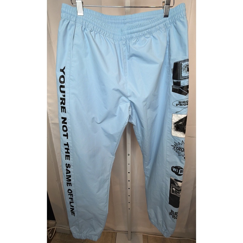 Broken Promises Sweatpants Mens Medium Blue Nylon Joggers Graphic Streetwear